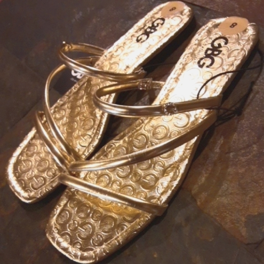 GBG Los Angeles Shiny Gold Strappy Sandals